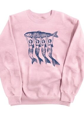 Pink Sweatshirt with Navy Mermaid Fish Graphic